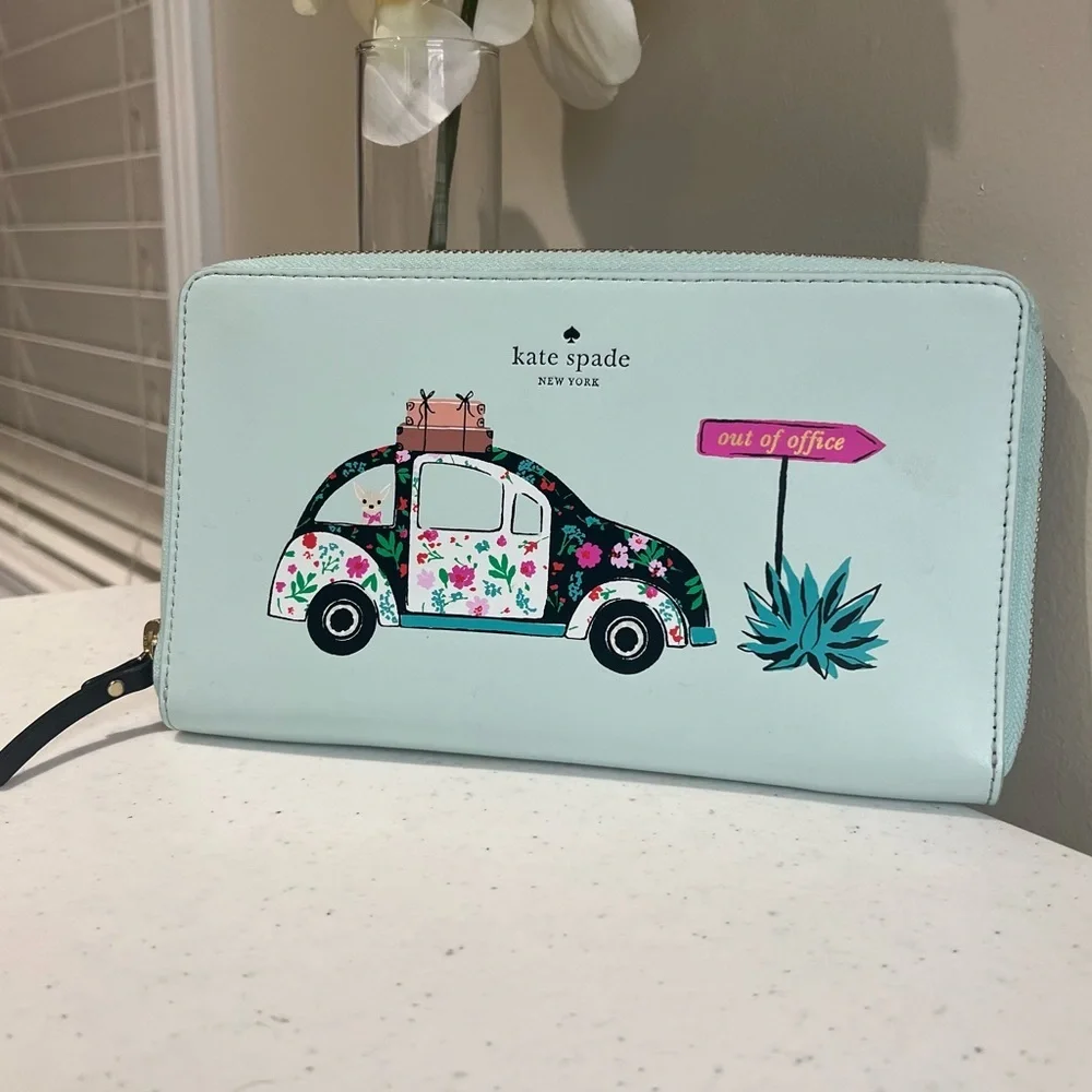 Kate Spade Graphic New Horizons Out Of Office Kaden Aqua Wallet.